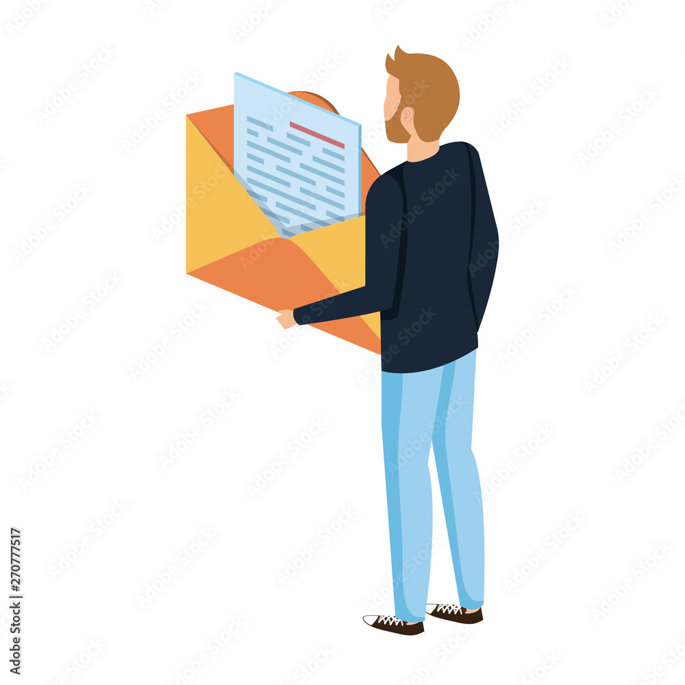 young man lifting envelope mail send young man lifting envelope mail send