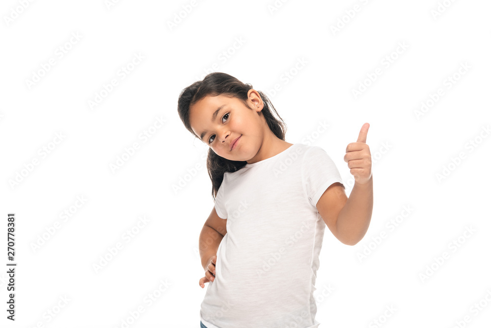 happy latin kid showing thumb up isolated on white happy latin kid showing thumb up isolated on white