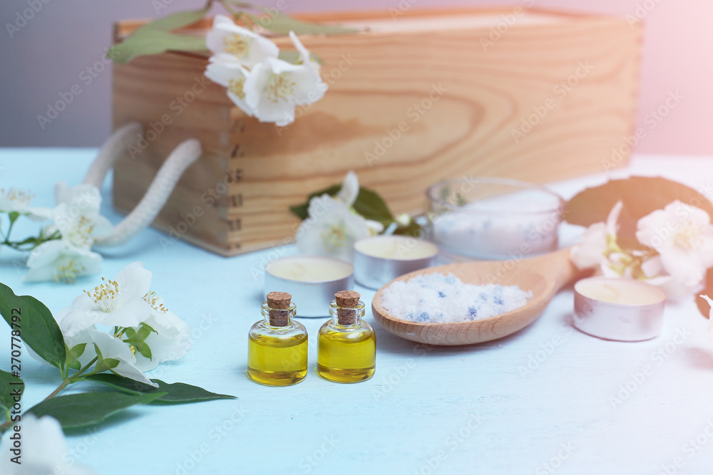 Aromatic oils, sea salt, candles and jasmine flowers. Spa ingredients for massage and relaxation. Aromatic oils, sea salt, candles and jasmine flowers. Spa ingredients for massage and relaxation.