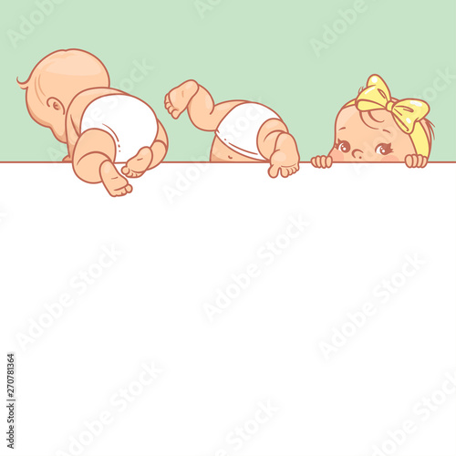 Cute little babies near blank text frame.