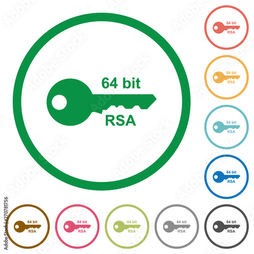 64 bit rsa encryption flat icons with outlines