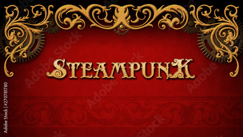 Steampunk red and gold background with gold ornaments