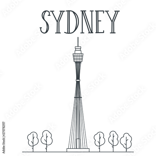 Sydney Tower line art illustration.