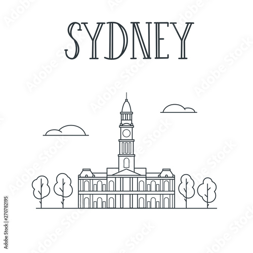 Sydney Town hall building line art illustration.