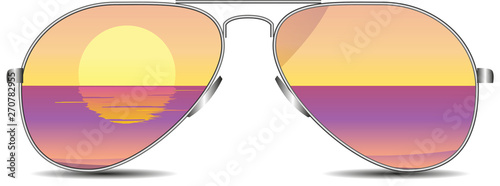 sunglasses that show the sea and sunset