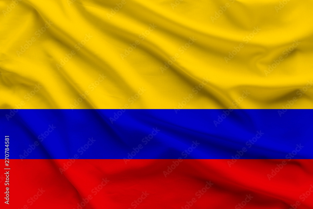 Fototapeta premium silk national flag of Colombia with folds