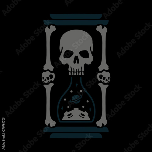 Color skull and hourglass black background