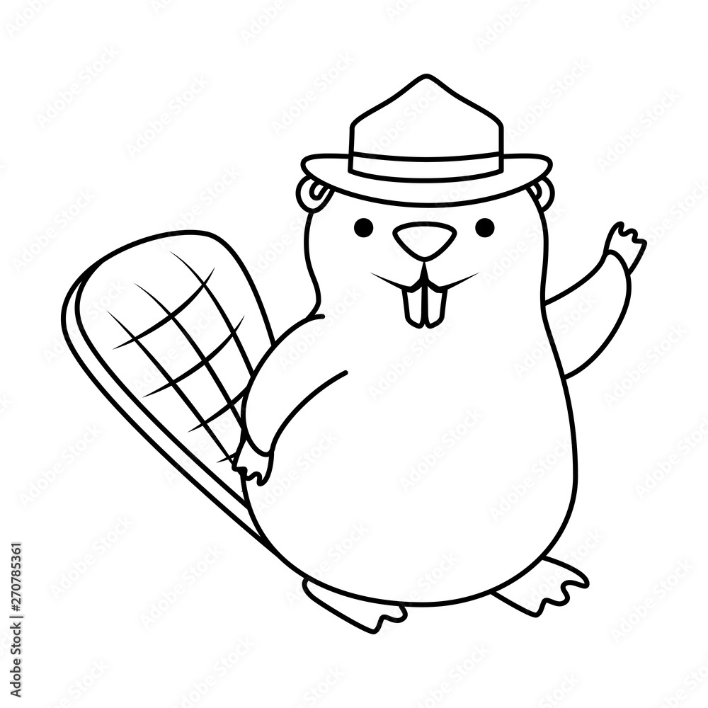 cute beaver with ranger hat mascot animal