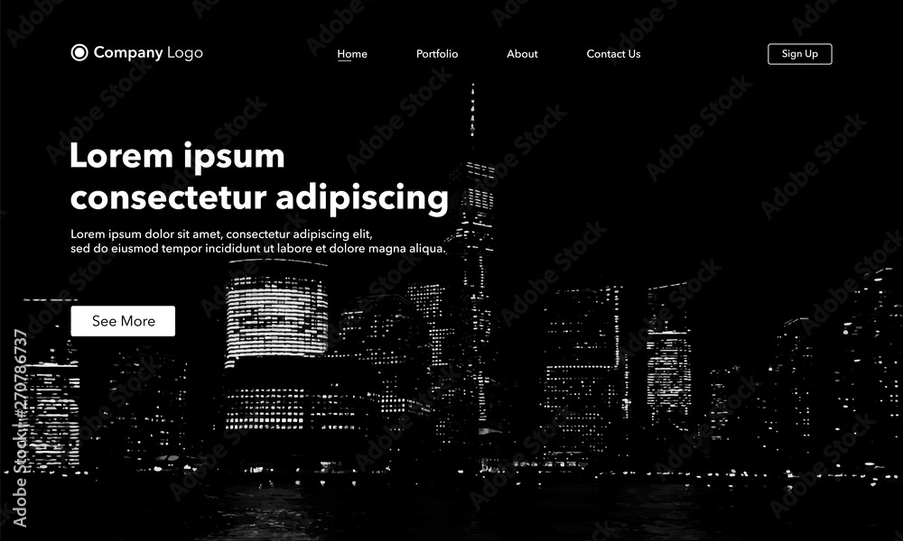 Landing Page asbtract background website. Big City Lights. Template for websites, or apps. New York at Night. Modern design. Vector Illustration style.