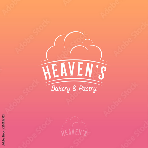 Heaven’s Logo. Bakery and pastry emblem on pink-orange background. Letters with cloud.