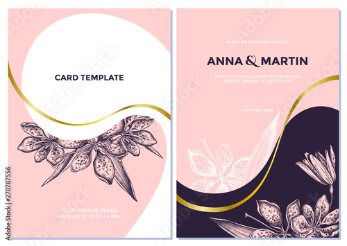 Wedding invitation card with pink blackberry lily