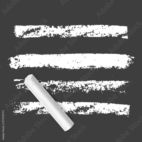 Set of chalk brushes of white color on dark background. Grunge lines with chalk texture. Hand drawn design elements, Vector EPS 10 illustration