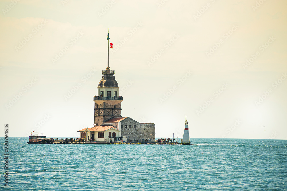 Fototapeta premium Cityscape of Istanbul with Maiden's Tower and place for your text.