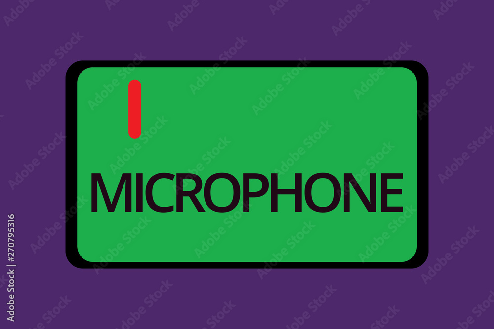 Text sign showing Microphone. Conceptual photo Instrument for converting sound waves to be transmitted recorded. Text sign showing Microphone. Conceptual photo Instrument for converting sound waves to be transmitted recorded.