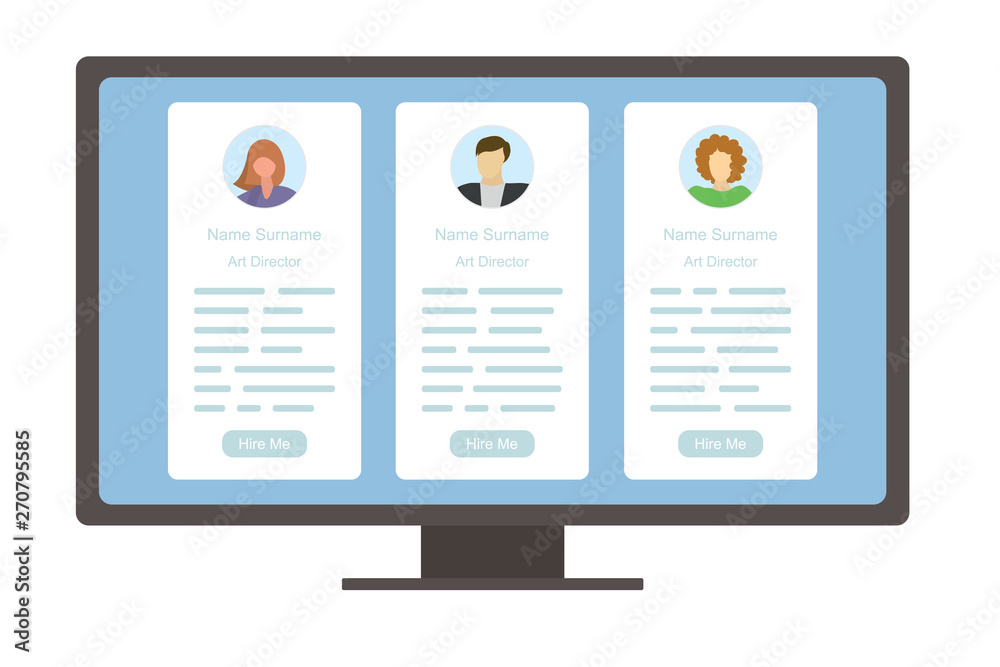 Naklejka premium Three cv resume on monitor screen,application template