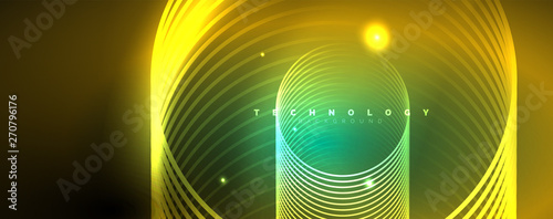 Shiny neon lines template - northern lights glowing blur lines. Futuristic style glow neon 80s disco club or night party techno template
