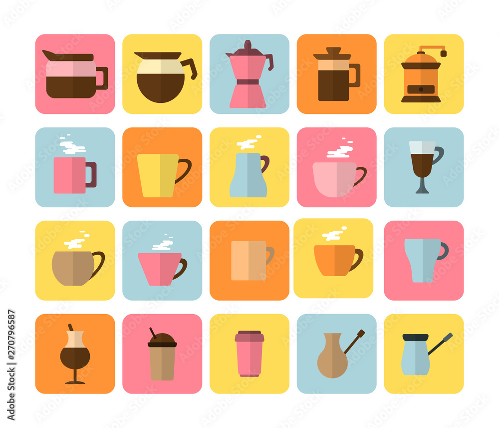 Set of flat modern icons for coffee shop Set of flat modern icons for coffee shop