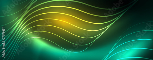Shiny neon lines template - northern lights glowing blur lines. Futuristic style glow neon 80s disco club or night party techno template