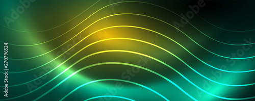 Shiny neon lines template - northern lights glowing blur lines. Futuristic style glow neon 80s disco club or night party techno template