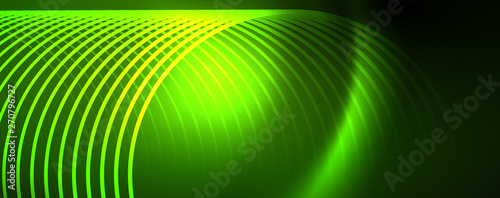Shiny neon lines template - northern lights glowing blur lines. Futuristic style glow neon 80s disco club or night party techno template