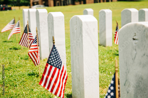 Military Veterens Graves at Patriotic Holiday Memorial Day Labor Day Fourth of July photo