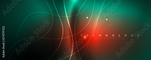 Shiny neon lines template - northern lights glowing blur lines. Futuristic style glow neon 80s disco club or night party techno template