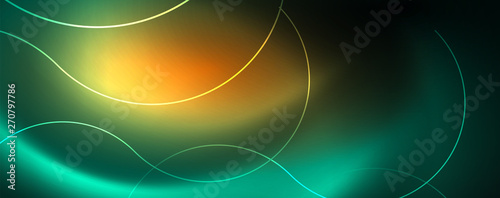 Shiny neon lines template - northern lights glowing blur lines. Futuristic style glow neon 80s disco club or night party techno template