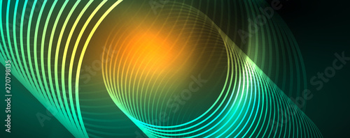 Shiny neon lines template - northern lights glowing blur lines. Futuristic style glow neon 80s disco club or night party techno template