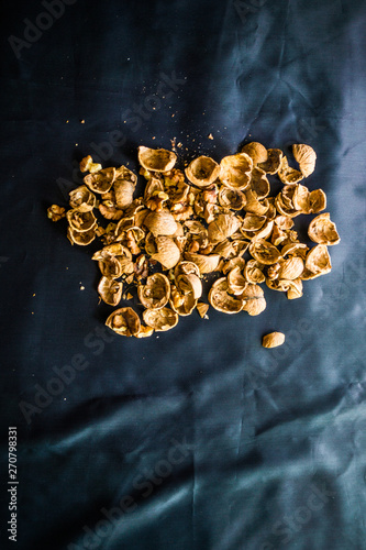 Ground nuts on a black background