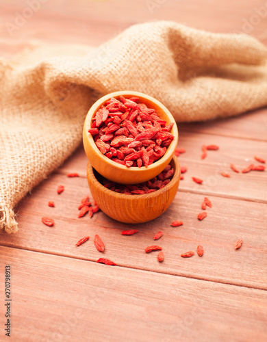 Red dry goji berries for a healthy diet on the table