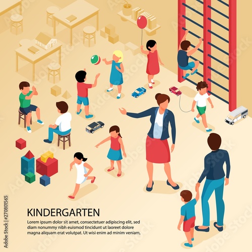 Kindergarten Children Isometric Composition 