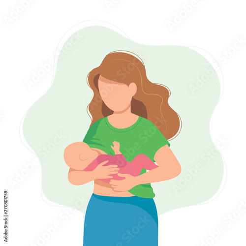 Breastfeeding illustration, mother feeding a baby with breast. Concept illustration