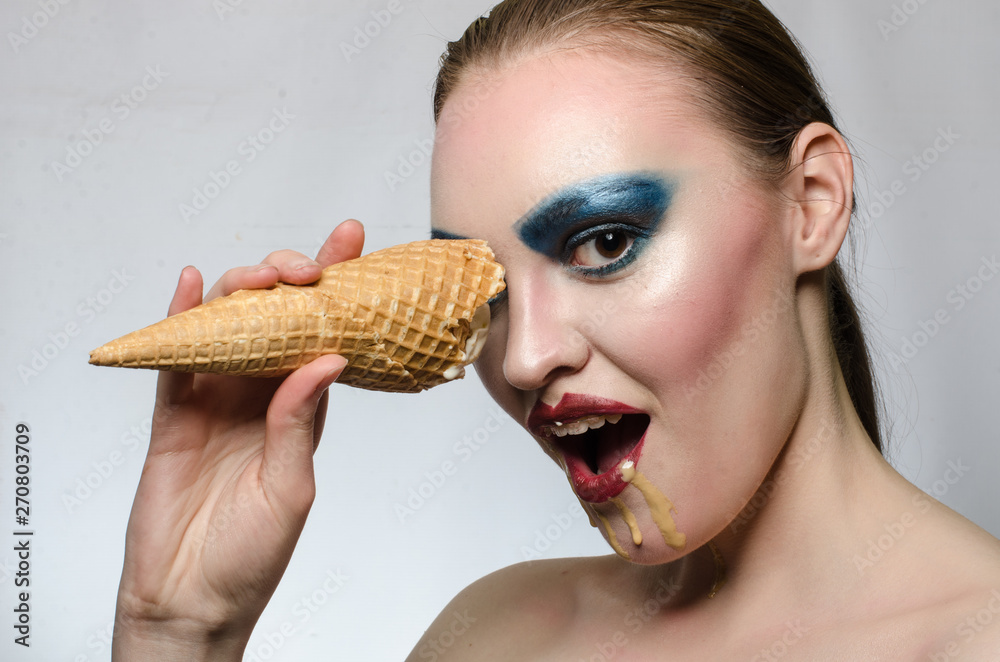 beautiful girl with ice cream in the Studio beautiful girl with ice cream in the Studio