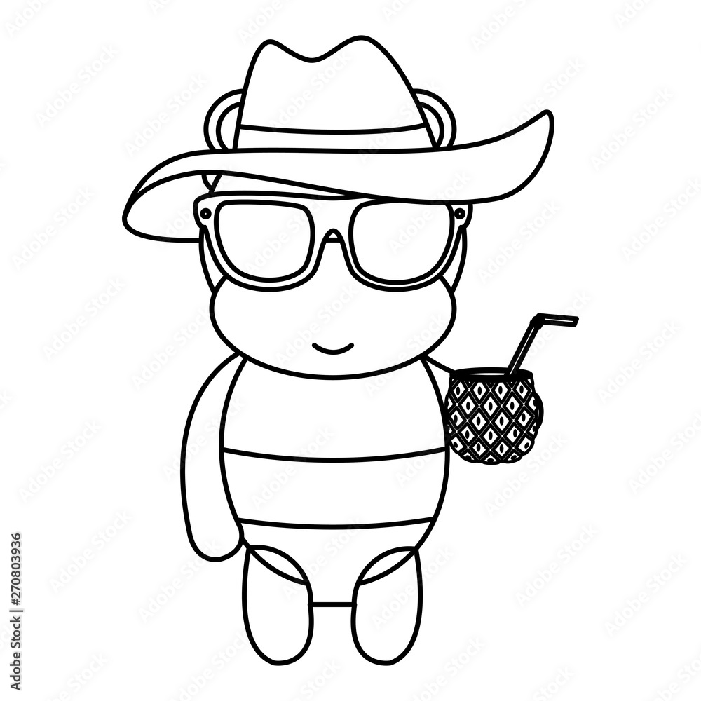 cute female hippo with summer hat and pineapple cocktail cute female hippo with summer hat and pineapple cocktail