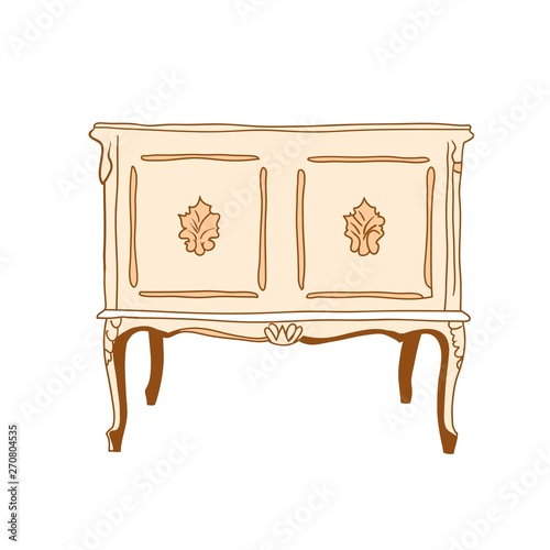 Image of antique vintage table with carved beautiful legs, color vector illustration