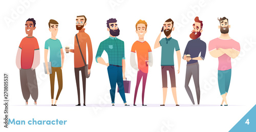Fototapeta Naklejka Na Ścianę i Meble -  People character design collection. Modern cartoon flat style. Males or manegers stand together. Young professional males poses.