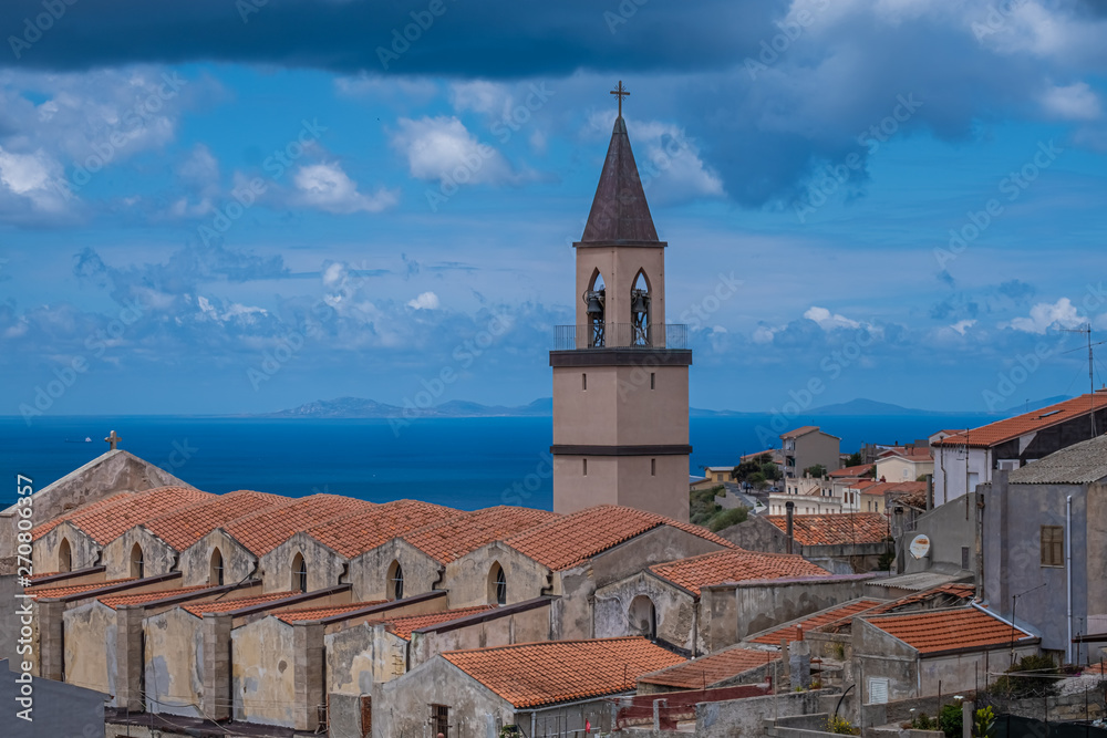 The charming hilltop village of Sorso, facing the Gulf of Asinara, province of Sassari , Sardinia, Italy.