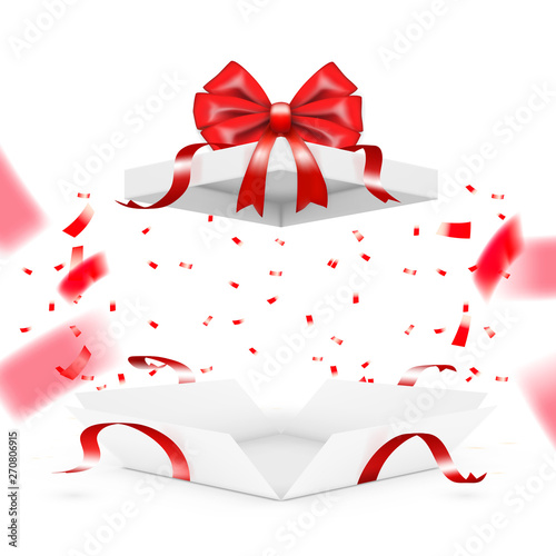 Realistic Surprise Gift Box With Falling Confetti