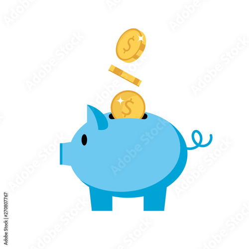 Piggy bank - pig with coins, isolated vector illustration in flat style, icon for investment, finance.