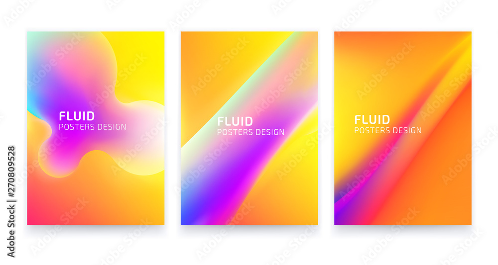 Trendy colorful posters set design, fluid geometric abstract shapes Trendy colorful posters set design, fluid geometric abstract shapes