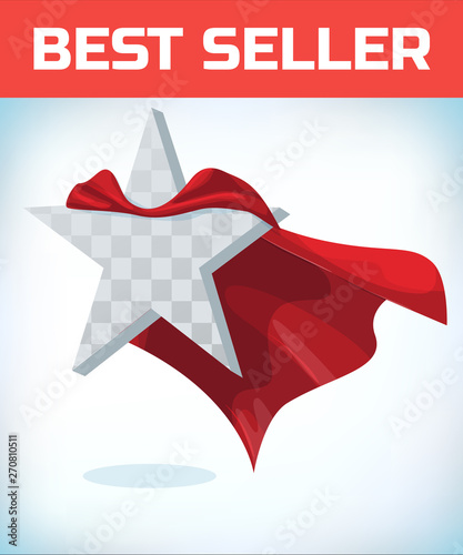 Star concept. Star in cape. Super cloak. Super star. Power icon. Leadership sign. Superhero template. Leader. Imagination symbol. Award logo. Inspiration symbol. Success concept. Quality sign.