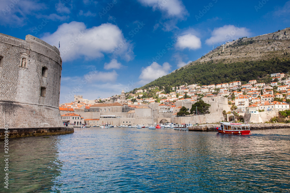 Dubrovnik city old port marina and  fortifications