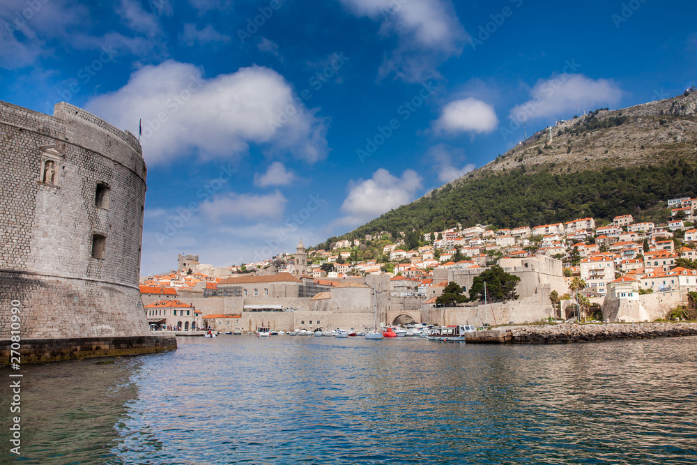 Dubrovnik city old port marina and  fortifications