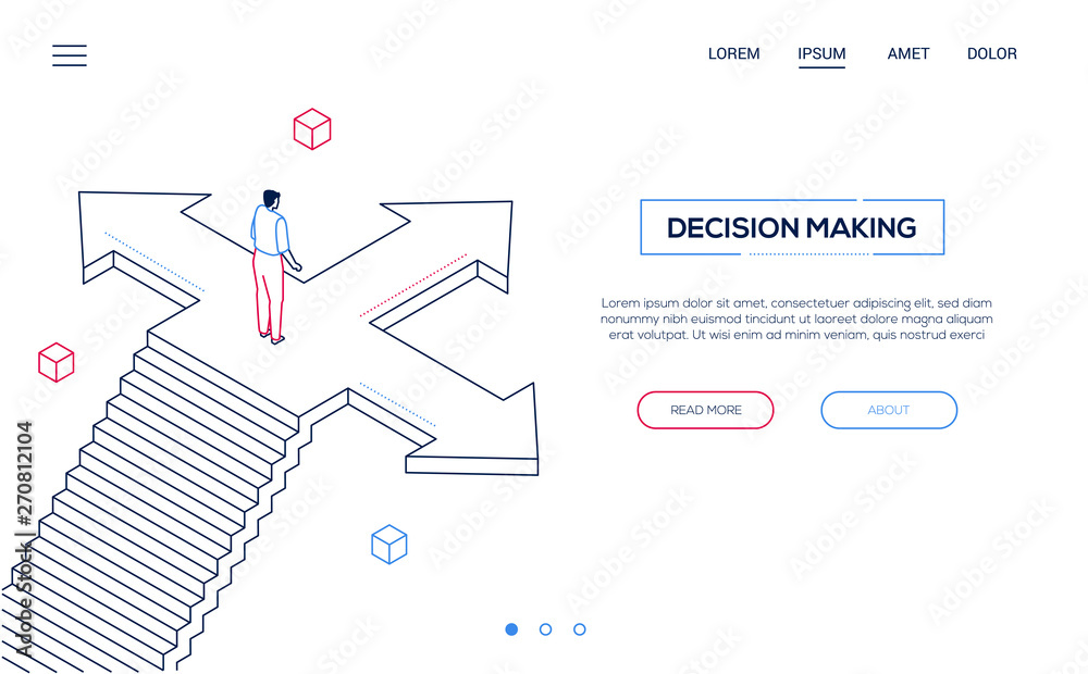 Decision making - line design style isometric web banner