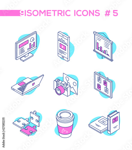 Business analytics - line design style isometric icons