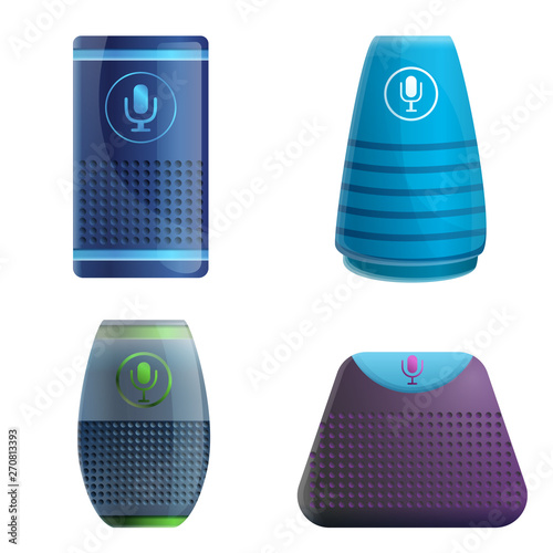 Smart speaker icons set. Cartoon set of smart speaker vector icons for web design