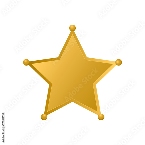Gold Sheriff star isolated on white background. Police badge vector icon. Golden pentagonal star. Easy to edit template for your design.