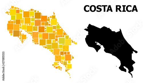 Gold Square Mosaic Map of Costa Rica