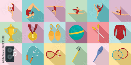 Rhythmic gymnastics icons set. Flat set of rhythmic gymnastics vector icons for web design photo