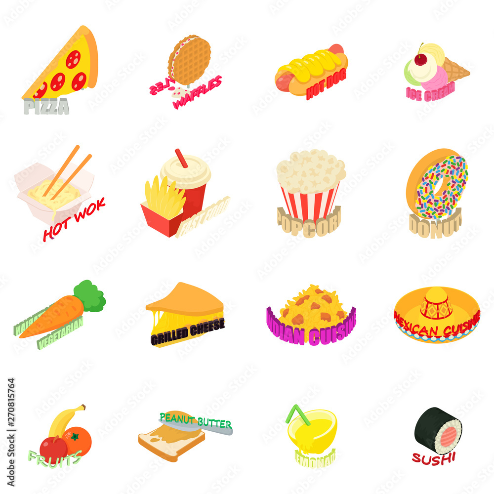 Country cuisine icons set. Isometric set of 16 country cuisine vector icons for web isolated on white background Country cuisine icons set. Isometric set of 16 country cuisine vector icons for web isolated on white background
